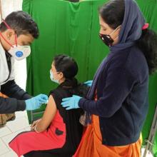 Image of AWW's of Kamalpur NP  project are actively participating in Covid immunization